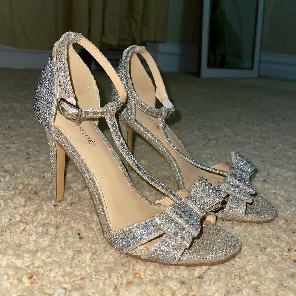 Rhinestone bow heels